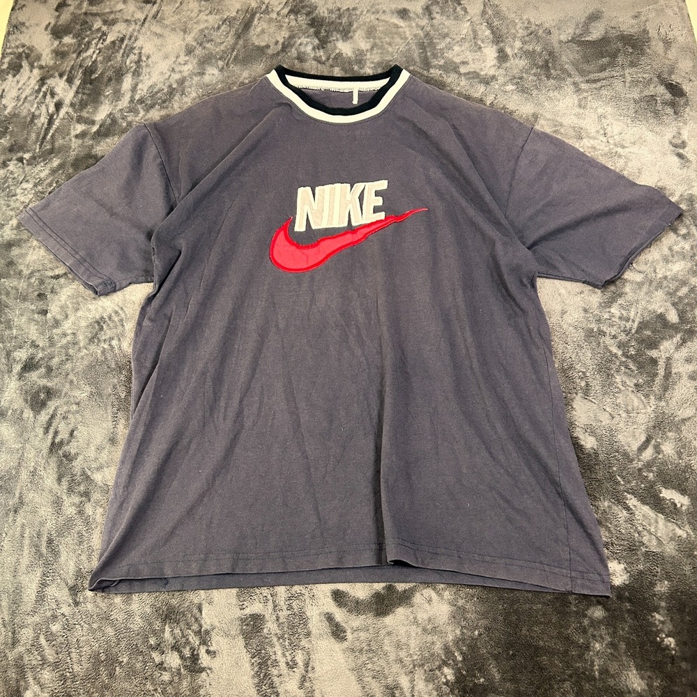 Nike VTG Y2K T-Shirt‎ Mens Black Crew Neck Spell Out Short Sleeve Athletic